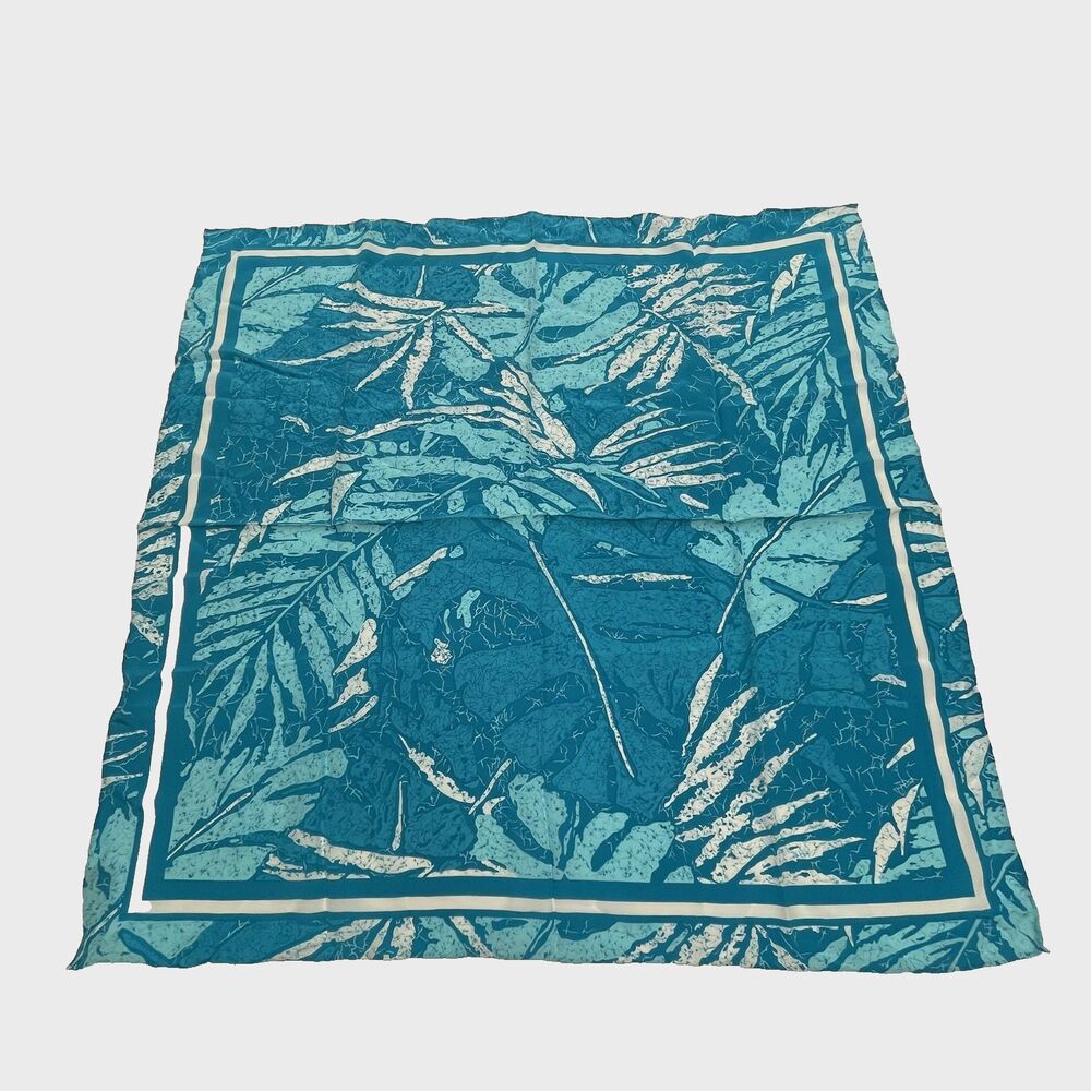 Casca Magid Silk Scarf Tropical Floral Print Blue White Square